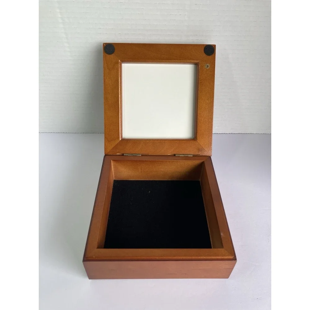 Keepsake Trinket Cherry Wooden Hinged Box Tile Top‎